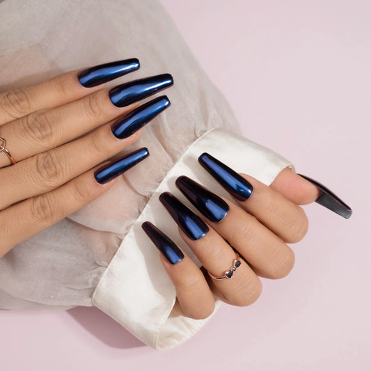 Blue Purple Dual Tone Chamaeleon Black Presson Nails Stick on Nails