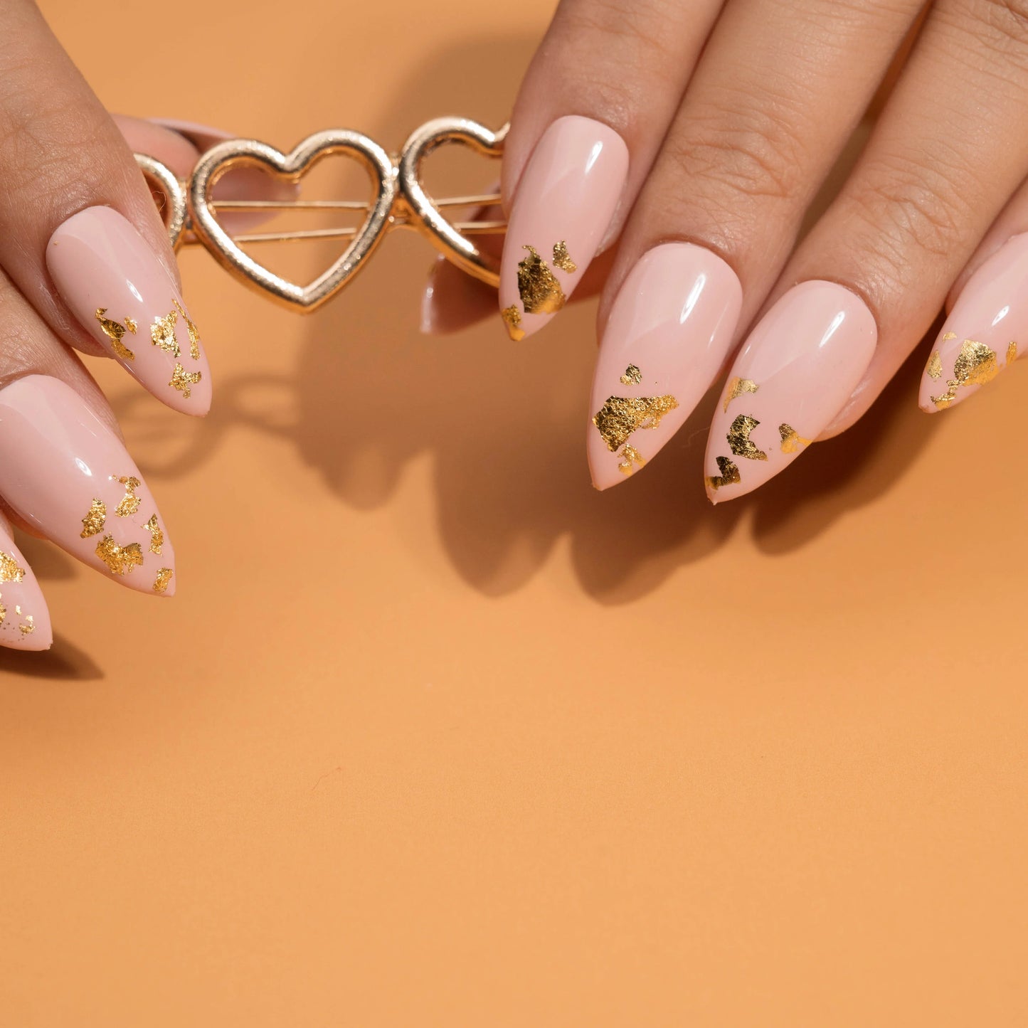 Almond Nails Gold Foil French Tips Presson Nails Set